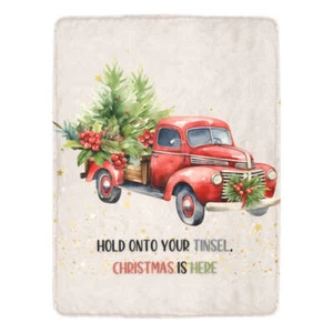 Coperta natalizia camion rosso tenere su Tinsel rustico decorazione casale 60" x 80" - Foto 1 di 4