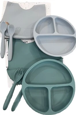 Juego de 4 platos | Artículos modernos para bebés | Plato, babero, cuchara, tenedor. Mensaje con cambio de color Foto 1 de 4