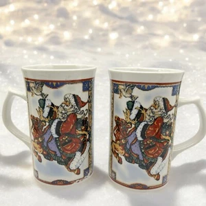Royal Norfolk Santa Reindeer Coffee Mug Pair Peace Christmas 10 oz - Picture 1 of 7