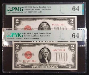 1928 $2 Legal Tender Notes PMG 64 EPQ 🌟CONSECUTIVES 💫 - Picture 1 of 7