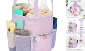 Mesh Shower Caddy Dorm, 7 Pockets & 1 with Zipper, Shower Tote Large Light Gray - Picture 1 of 7