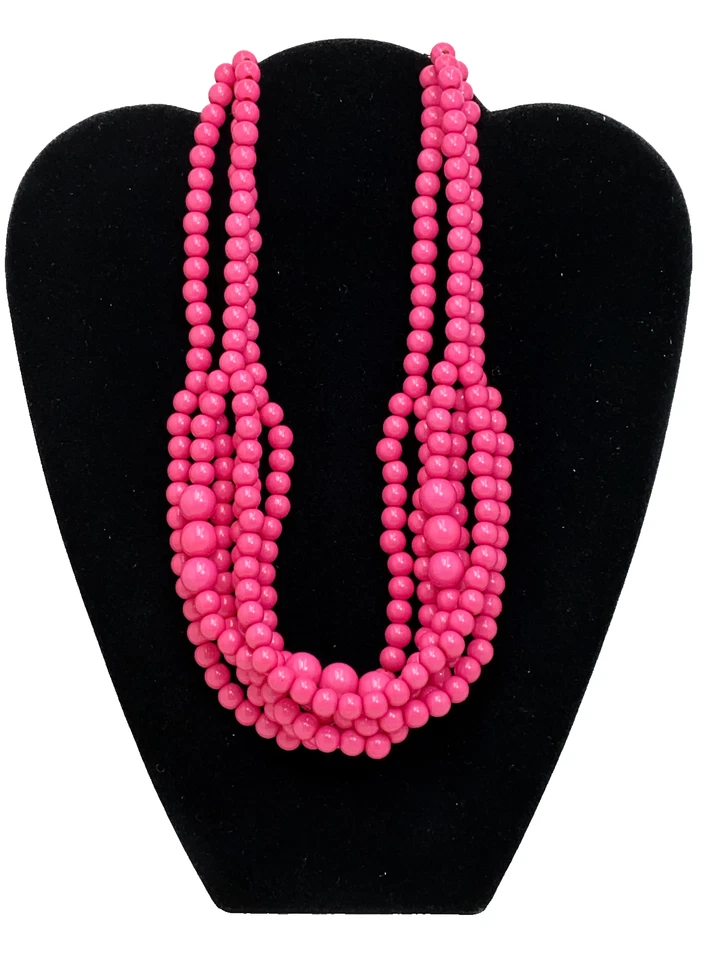 Collar Estación Cuentas Rosa Multi Hilo Babero 20" Color Pop Foto 1 de 4