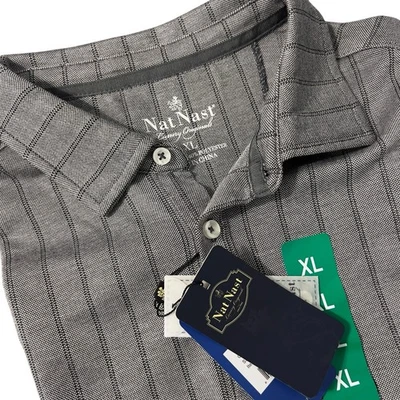 Nat Nast Polo Shirt Black Size XL Striped Rayon Blend NWT Luxury Originals - Image 1 of 4