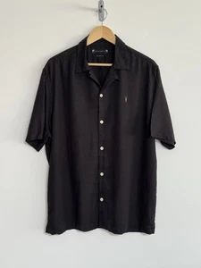 Allsaints “Canal” Short Sleeve Shirt Ramskull Linen Blend Black Large/ relaxed - Picture 1 of 10