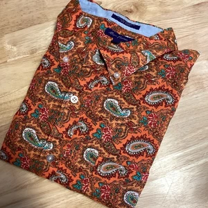 Mens Alan Flusser Long Sleeve Paisley Linen Blend Button Down Shirt- XL - Picture 1 of 8