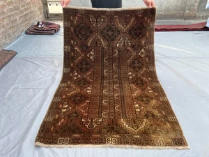 3'6 x 5'5 ft Vintage Afghan Hand Knotted Rug Terracotta Faded Tribal Wool Carpet - Picture 1 of 10