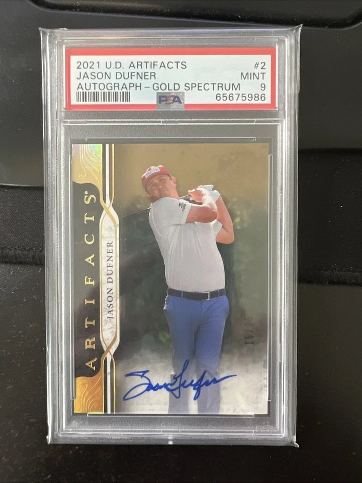 2021 Upper Deck Artifacts Gold Spectrum Auto /25 Jason Dufner #2 Auto PSA 9 AA - Image 1 of 1