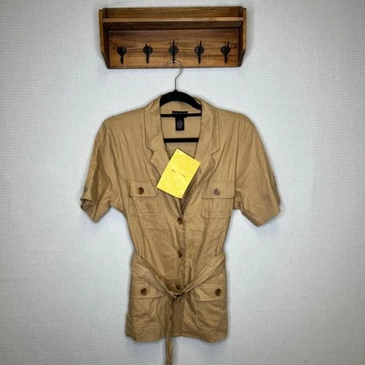Jaqueta Camisa Dialogue Feminina Bege Mescla de Linho com Cinto Botões Tamanho M - Imagem 1 de 4