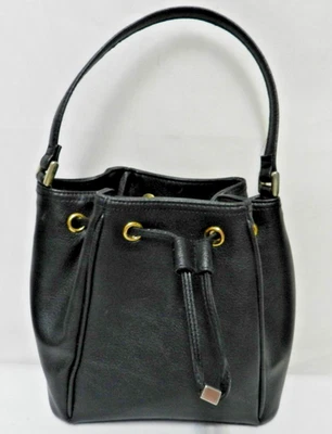 Liz Claiborne Vintage imitación cuero pequeño cordón cubo bolso bolso negro Foto 1 de 4