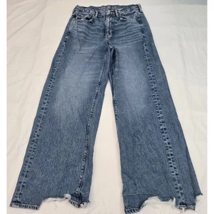 Pantalones de mezclilla para patinador American Eagle 8 tiro súper alto holgados pierna ancha dobladillo crudo Y2K - Imagen 1 de 11