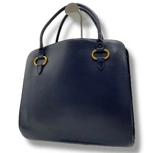 DELVAUX Seppia Tote Bag Borsa a Mano Tote D Logo Pelle Navy con Charm Autentica - Foto 1 di 10