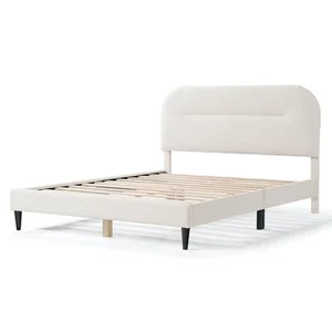 Furniture of America Lila Boucle Fabric Mattress Ready Queen Bed in White - Picture 1 of 5