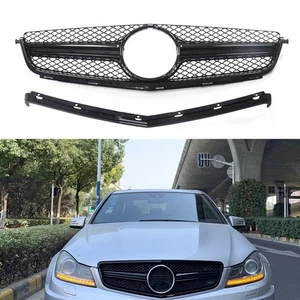 Gloss Black Front Bumper Grille For 2012-2014 W204 C63 ONLY Front Grille+Bracket - Bild 1 von 10