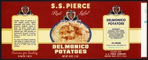 Vintage label S S PIERCE Delmonico Potatoes pictured Boston Massachusetts nrmt+ - Picture 1 of 2