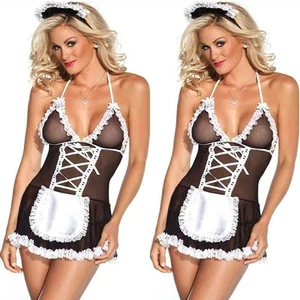 Women Sexy Lingerie French Maid Fancy Dress Erotic SM Cosplay Uniform Outfits AU - Picture 1 of 6