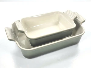 Le Creuset Heritage Stoneware Small & Med Rectangular Bake Dish Set of 2 ~ THYME - Picture 1 of 10