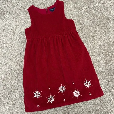 Ralph Lauren 女孩灯芯绒套衫连衣裙 5 码雪花圣诞假日红色 — 第 1/4 张图片