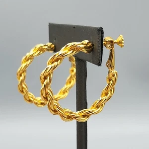 Vintage Napier 1" Twist Rope Gold Tone Hoop Screw Clip Earrings - Picture 1 of 10