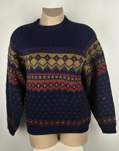 Suéter TOMMY HILFIGER Para Hombres Fair Isle Nórdico Talla Grande Azul Grueso Lana Algodón - Imagen 1 de 11