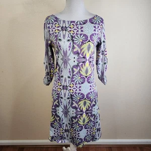 Soybu Woman’s Purple 3/4 Ruched Sleeves Geometric Scoop Neck Dress Size XS - Picture 1 of 5