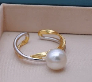 elegante anillo 9-10mm mar sur perlas blancas 925s(t) - Imagen 1 de 4