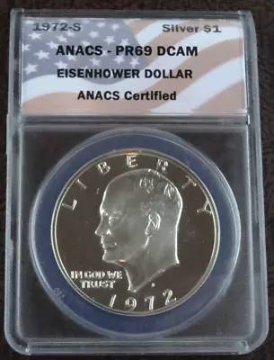 1972-S Eisenhower Silver Dollar ANACS PR 69 DCAM US Mint $1 Coin - Image 1 of 2