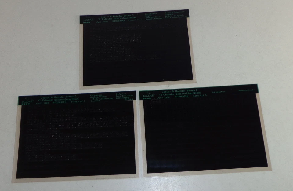 Microfiche Catalogo Ricambi Jaguar & Daimler Serie Di 3, 12 Cilindro Saloons Di - Immagine 1 di 1