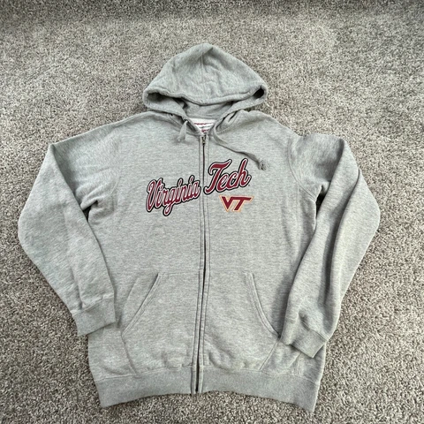 Virginia Tech Hokies Sweater Mens Large Gray Sweatshirt Hoodie Full Zip Cover