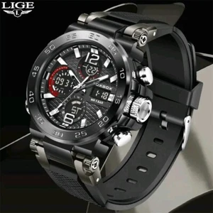 Mens Sports Diver Wristwatch Black Digital Analog Waterproof LED Luxury Watches - Picture 1 of 20