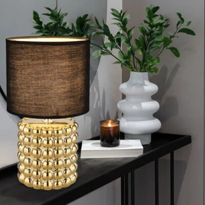 Lampada da Tavolo Luci Soggiorno Scrivania Ceramica Oro 1 Fiamma - Foto 1 di 12