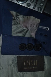 NEU (2-tlg Anzug 50R) ZEGLIO Herren Blau Luxus Wolle Funktionsbündchen 46x29,5 Maßanfertigung - Bild 1 von 22