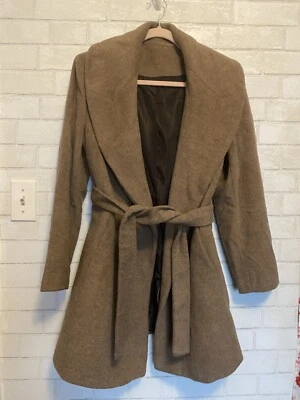 Calvin Klein Brown Womens Wool Blend Belted Coat Size 10 - Image 1 of 4