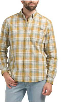Eddie Bauer Pack-It Seersucker Button Front Shirt Gold Size Medium New - Image 1 of 2