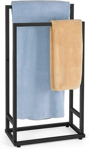 Freestanding Towel Rack 2 Tier Small Towel Holder Stand for Bathroom Matte Black - Picture 1 of 8