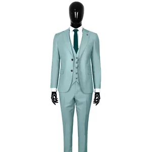 Slim Fit Herrenanzug in Mint / Grün mit Weste- Hochzeit-Bühne-Anzug-Sakko - Bild 1 von 4
