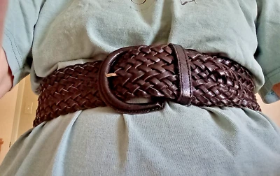Vintage Boho Black Wide 2 3/8 inch Braided Leather Belt S/M - Image 1 of 4