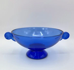 Cuenco de vidrio vintage azul cobalto de la depresión con patas con asas de desplazamiento 6" x 3" - Imagen 1 de 23