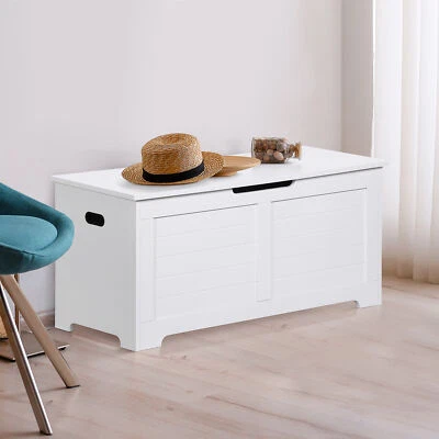 Banco de almacenamiento con caja de juguete abatible para niños con 2 bisagras blancas  Foto 1 de 4