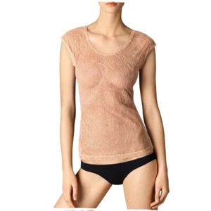 Nuevo sin etiquetas Top Wolford Leafage Encaje Transparente Manga Corta Coral Pequeño Bordado  - Imagen 1 de 11