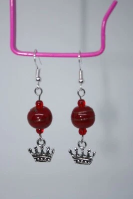 Pendientes colgantes corona plata tibetana encanto rojo cuentas 2" Foto 1 de 4