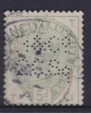 1880's Great Britain GB QV Victoria 5d Green H & Co 2 CSq Perfin HORSTMAN & CO  