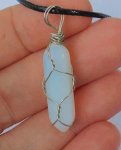 Opalit Doppelspitze Kristall Anhänger Silberdraht Wickel Reiki Heilung - Bild 1 von 9