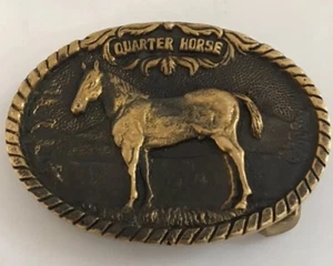 Vintage signierte BTS massive Messing Gürtelschnalle 1978 Quarter Horse It/390 - Bild 1 von 8