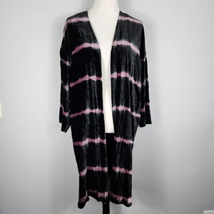 J Jill Womens Duster Jacket Medium Black Crushed Velvet Evening Party Oversized - Picture 1 of 6