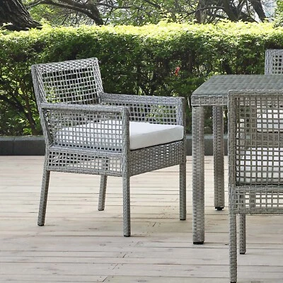 Modway Aura Outdoor Patio Wicker Rattan Dining Armchair in Gray White - Image 1 of 4