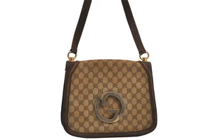 Authentic GUCCI Blondie Double G Shoulder Hand Bag GG PVC Leather Brown 7549M - Picture 1 of 10