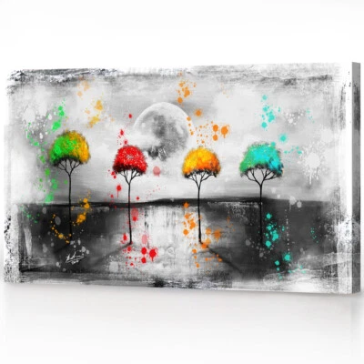 LEINWAND BILD LANDSCHAFT BÄUME BUNT ABSTRAKT WANDBILDER XXL WOHNZIMMER  2624A - Bild 1 von 4