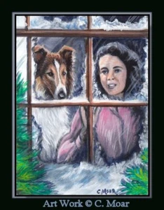 Collie Hund Lassie Filmszene TV Mädchen ACEO limitierte Auflage Miniatur Kunstdruck - Bild 1 von 1