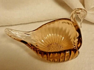 Vintage Amber Glass Hand Blown Swan Bowl Candy Trinket or Dresser Dish - Picture 1 of 8