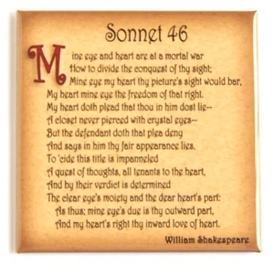 Sonnet 46 FRIDGE MAGNET (3 x 3 inches) William Shakespeare - Picture 1 of 3